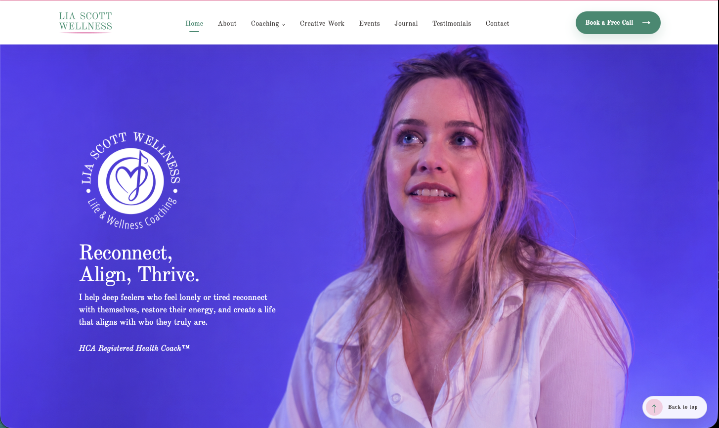 Lia Scott Wellness website, full design preview